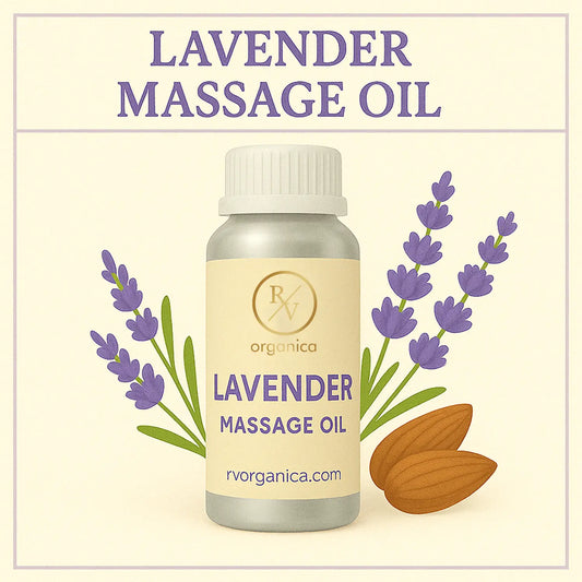 RV Organica pure organic lavender massage oil 100ml bottle for stress relief and muscle relaxation