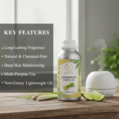 RV Organica lemongrass essential oil key features and benefits for aromatherapy and wellness use