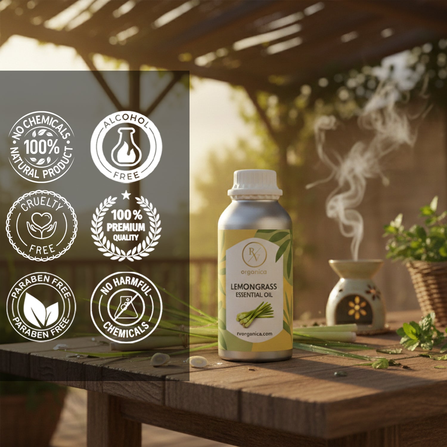 RV Organica lemongrass essential oil paraben free chemical free cruelty free natural product