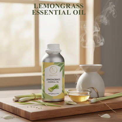 RV Organica lemongrass essential oil original product bottle with label packaging