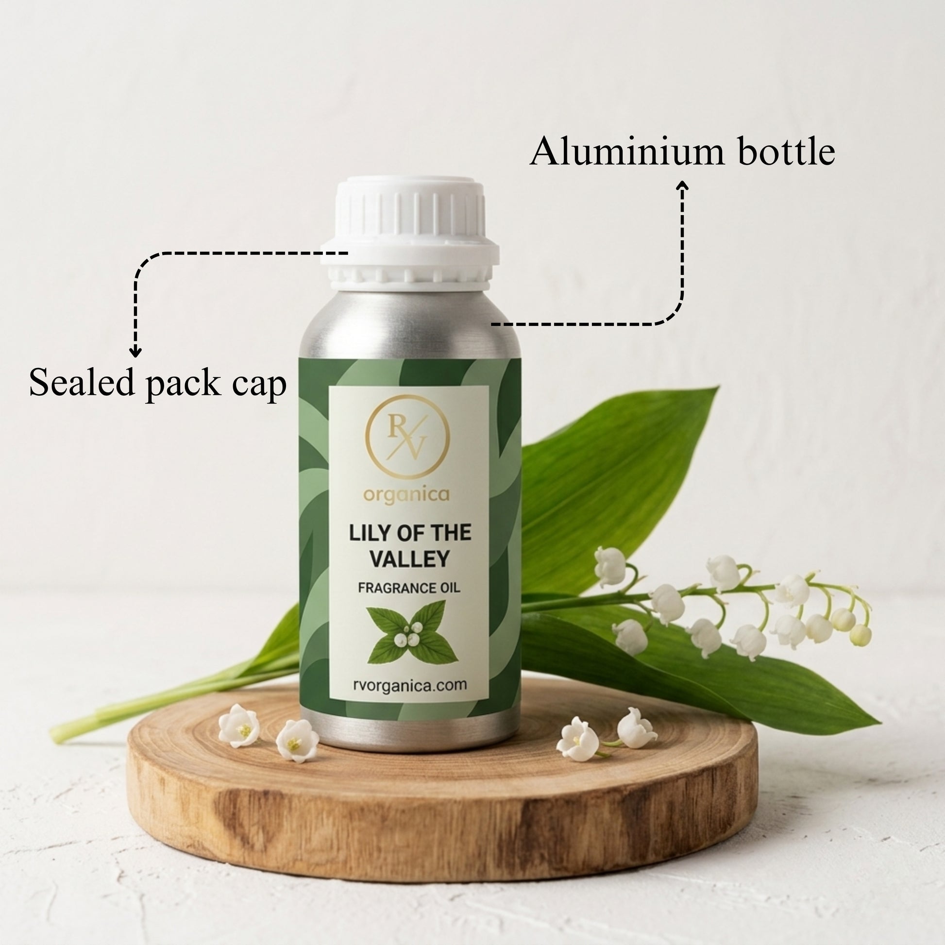 RV Organica lily of the valley fragrance oil sealed aluminium bottle packaging pure safe and premium quality product