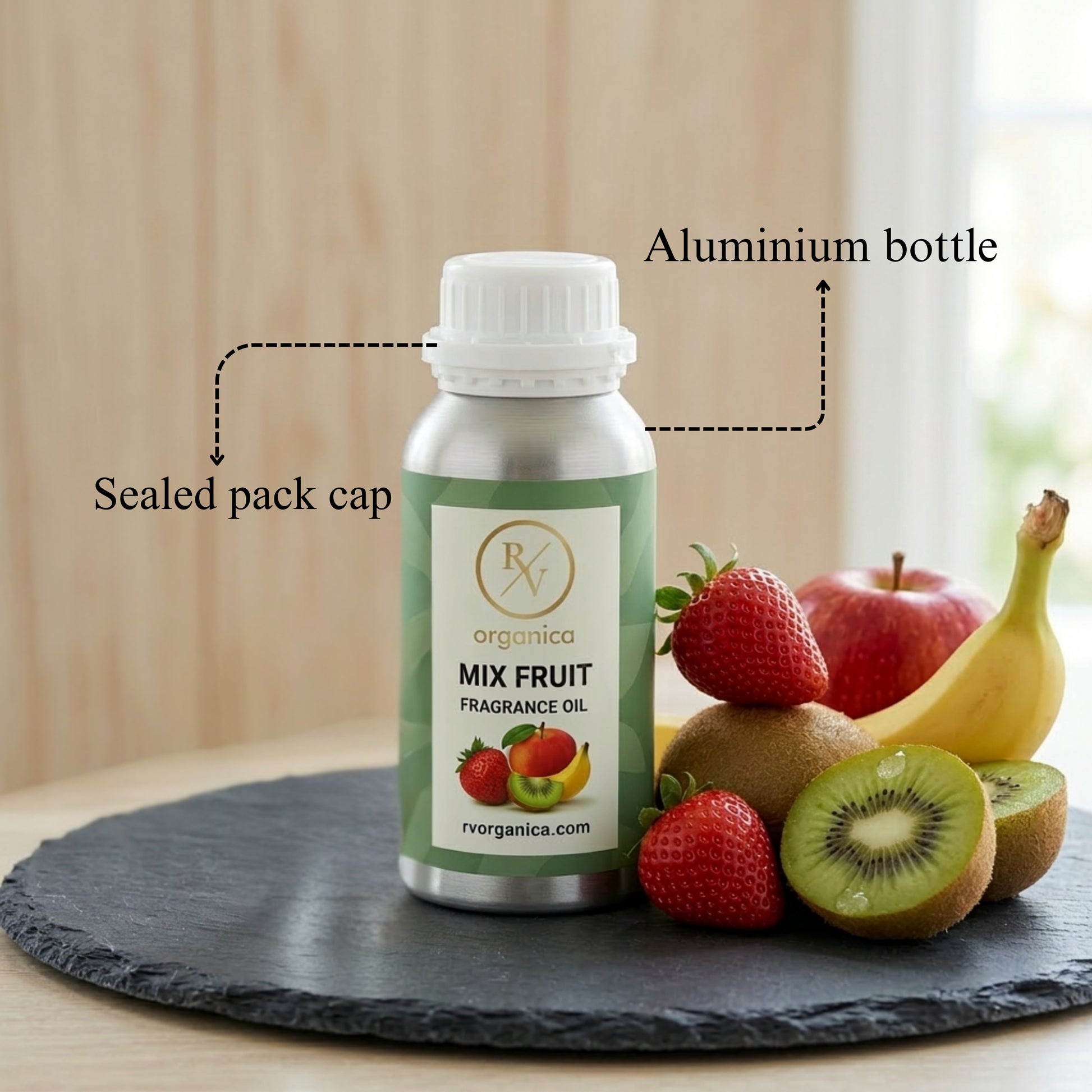RV Organica mix fruit fragrance oil sealed aluminium bottle packaging pure and safe product