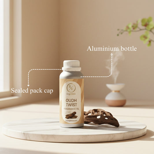 RV Organica oudh twist fragrance oil sealed aluminium bottle packaging pure and safe product - second image