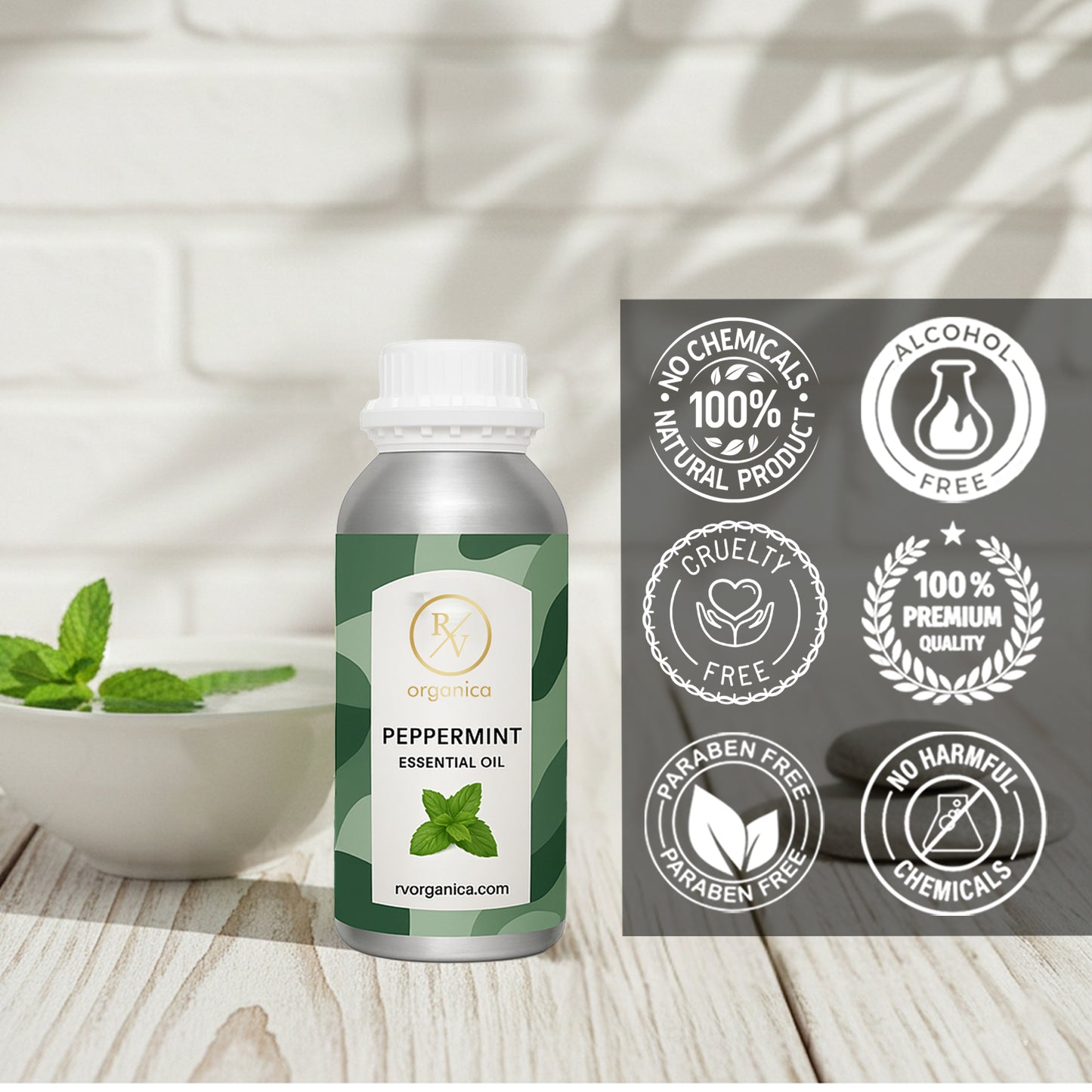 RV Organica peppermint essential oil paraben free chemical free cruelty free natural product