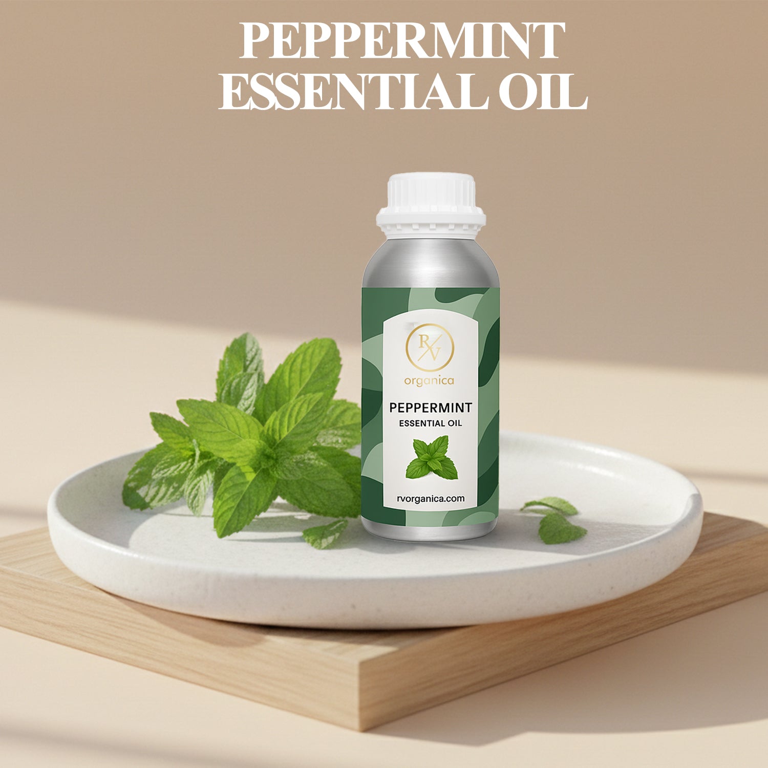 RV Organica peppermint essential oil original product bottle with label packaging