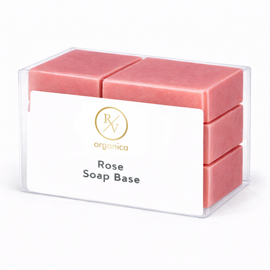 RV Organica rose soap base for melt and pour gentle cleansing with soft glowing skin and floral fragrance