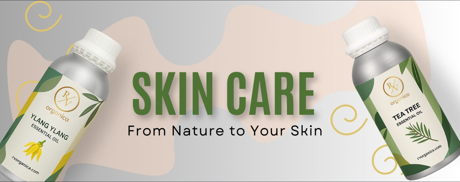 RV Organica skin care essential oils — Ylang Ylang and Tea Tree oil for natural skincare