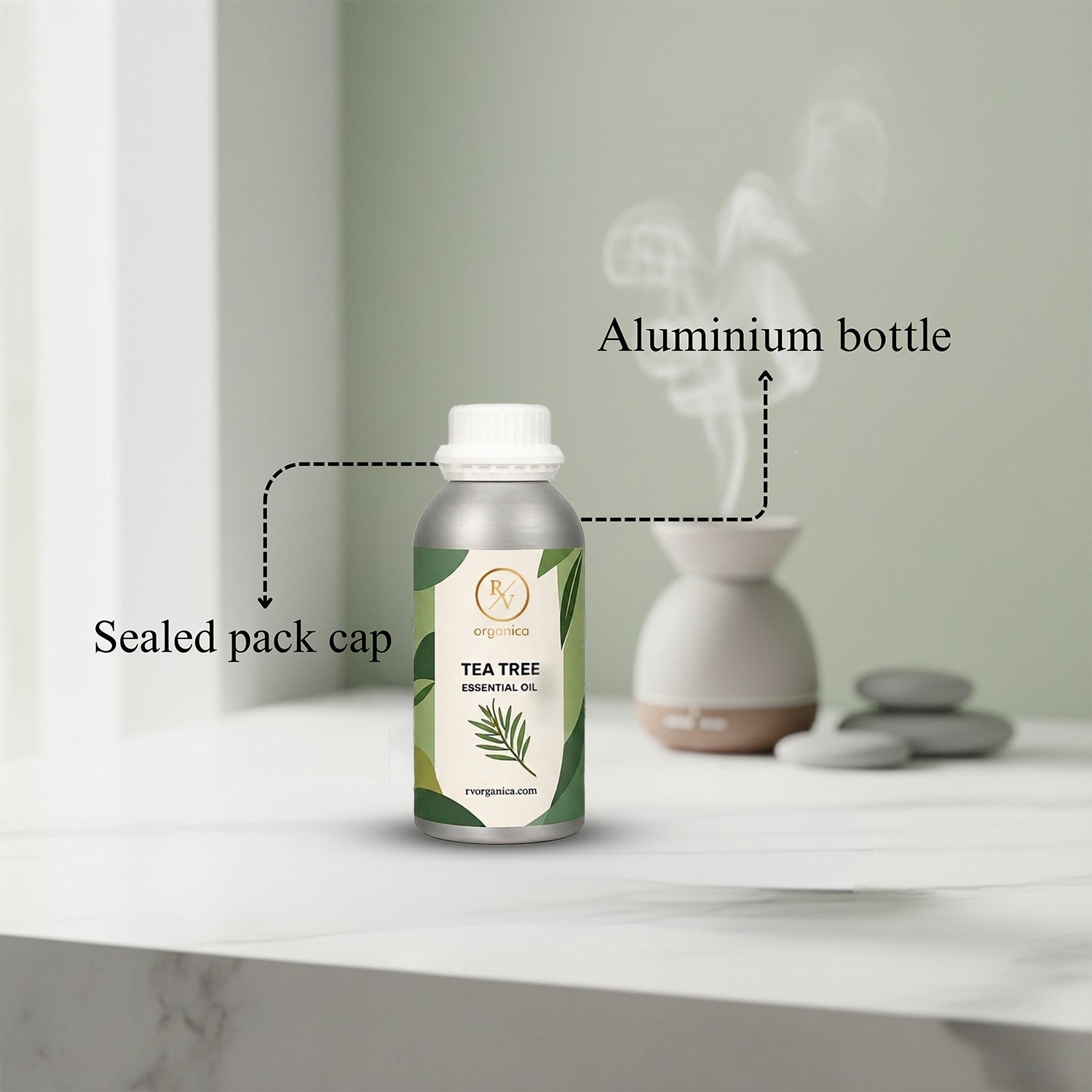 RV Organica tea tree essential oil sealed aluminium bottle packaging pure safe and premium quality product