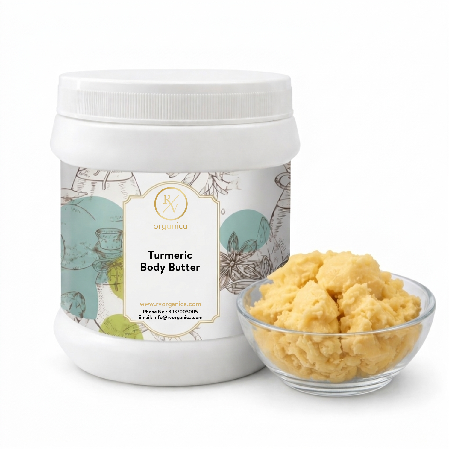 RV Organica turmeric body butter for brightening and improving uneven skin tone