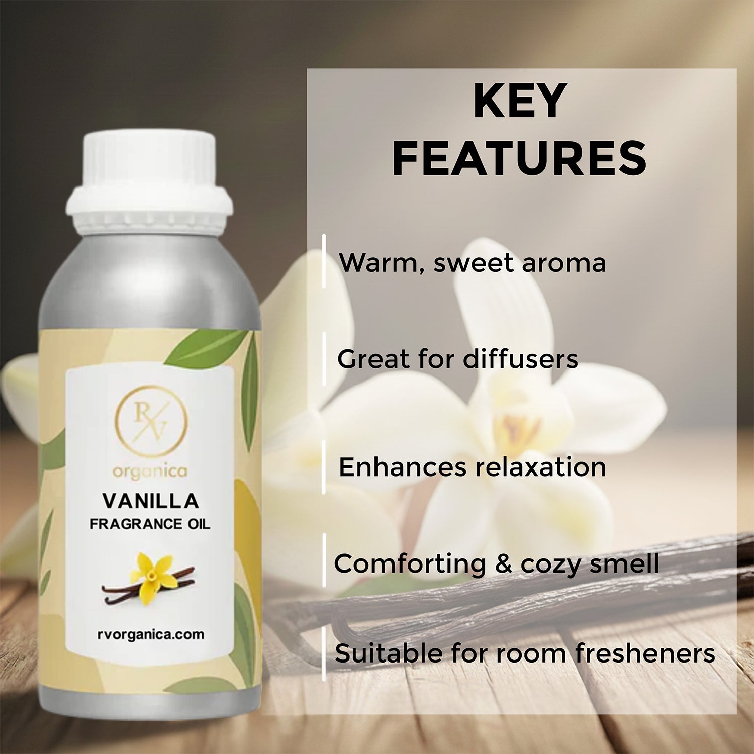 RV Organica vanilla fragrance oil key features and benefits for perfume candle and soap making