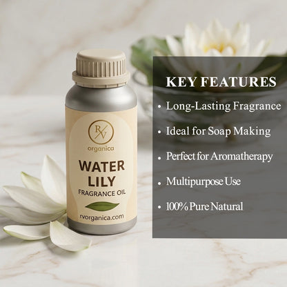 RV Organica water lily fragrance oil key features and benefits for perfume candle soap making and home fragrance use