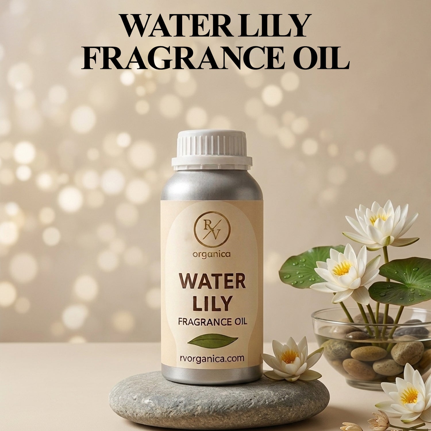 RV Organica water lily fragrance oil original product bottle with label packaging