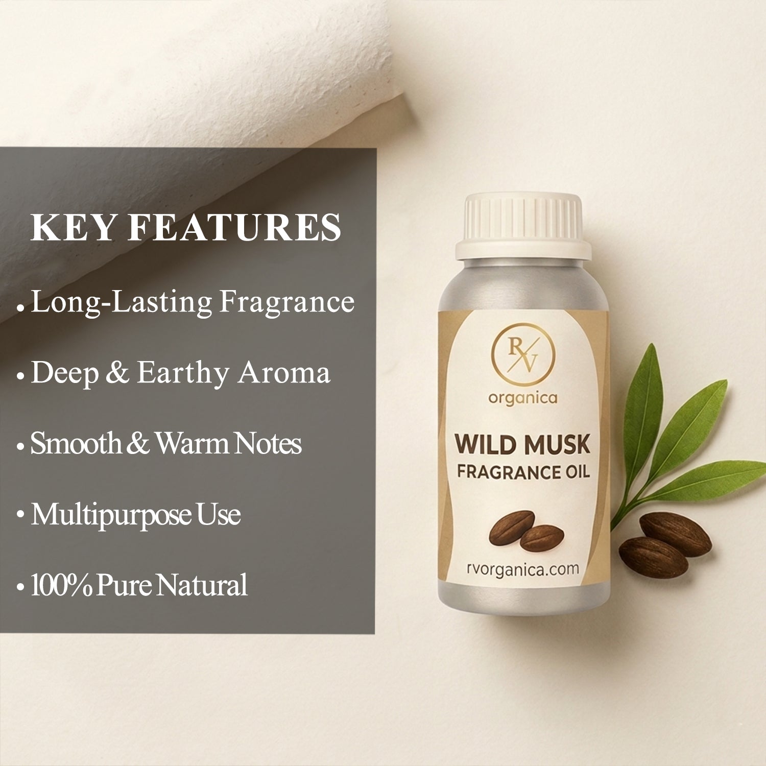 RV Organica wild musk fragrance oil key features and benefits for perfume candle soap making and home fragrance use