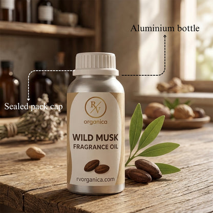 RV Organica wild musk fragrance oil sealed aluminium bottle packaging pure safe and premium quality product