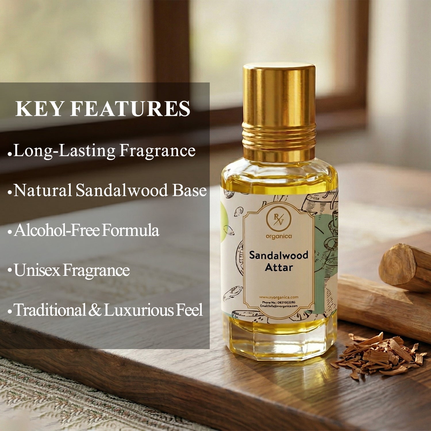 Sandalwood Attar key features long lasting warm woody aroma alcohol free traditional attar for men and women