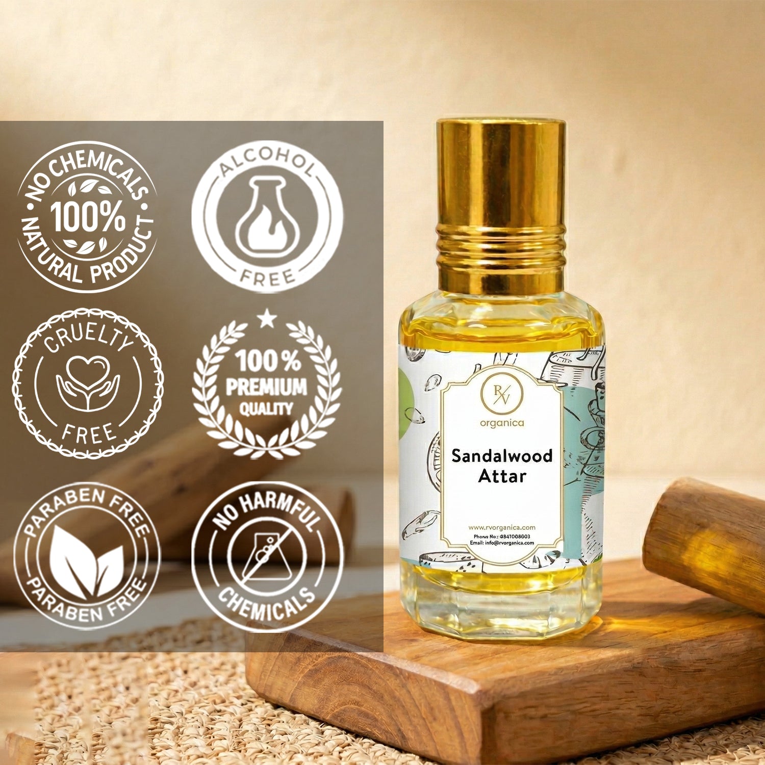 Sandalwood Attar no chemicals paraben free cruelty free alcohol free skin safe natural perfume oil