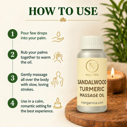 How to use sandalwood turmeric massage oil - step by step guide for warming and applying oil