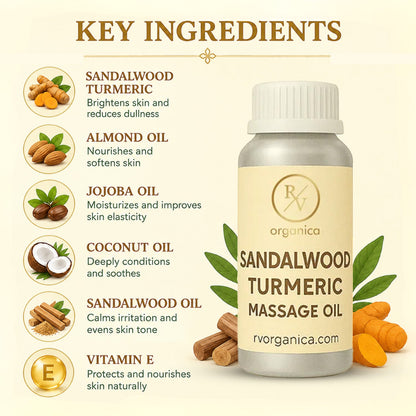Key ingredients in sandalwood turmeric massage oil for skin nourishment and care