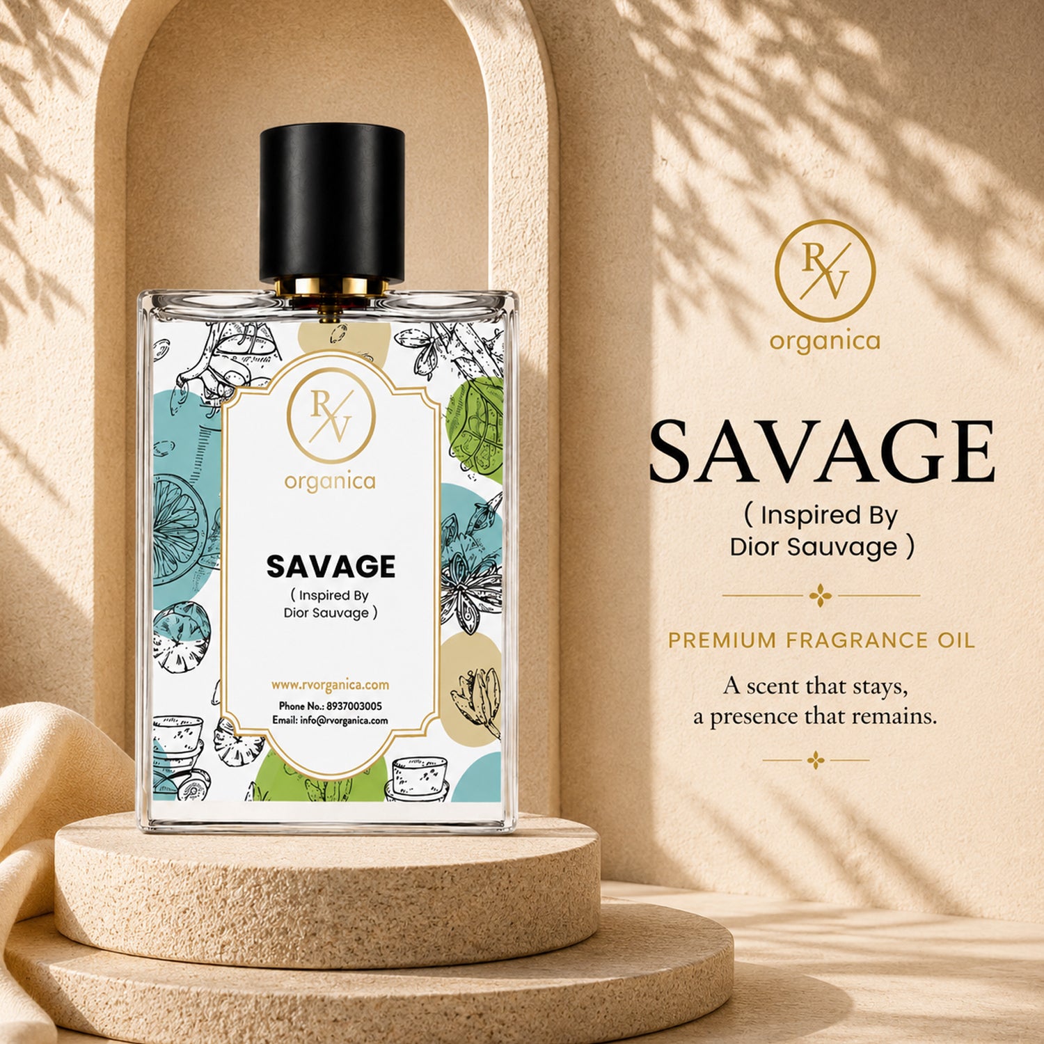 RV Organica Savage Inspired Fragrance premium perfume bottle with elegant packaging and long-lasting luxury fragrance.