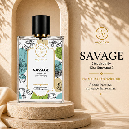 RV Organica Savage Inspired Fragrance premium perfume bottle with elegant packaging and long-lasting luxury fragrance.