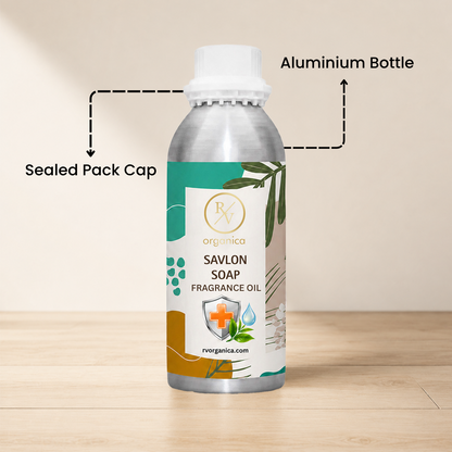 Sealed aluminium bottle of Savlon Soap Fragrance Oil with secure packaging, helping maintain freshness and premium fragrance quality.