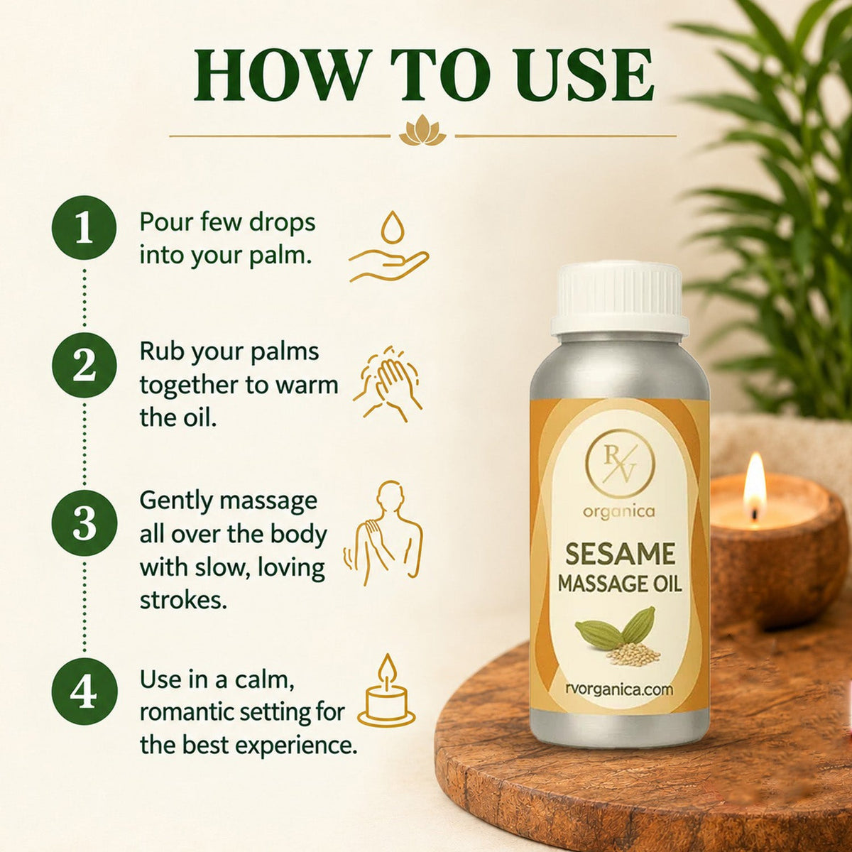 How to use sesame massage oil - step by step guide for warming and applying oil