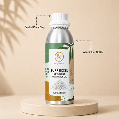 Sealed aluminium bottle of Surf Excel Detergent Fragrance Oil, ensuring purity, freshness, leak-proof packaging, and premium fragrance quality for bulk and personal use.