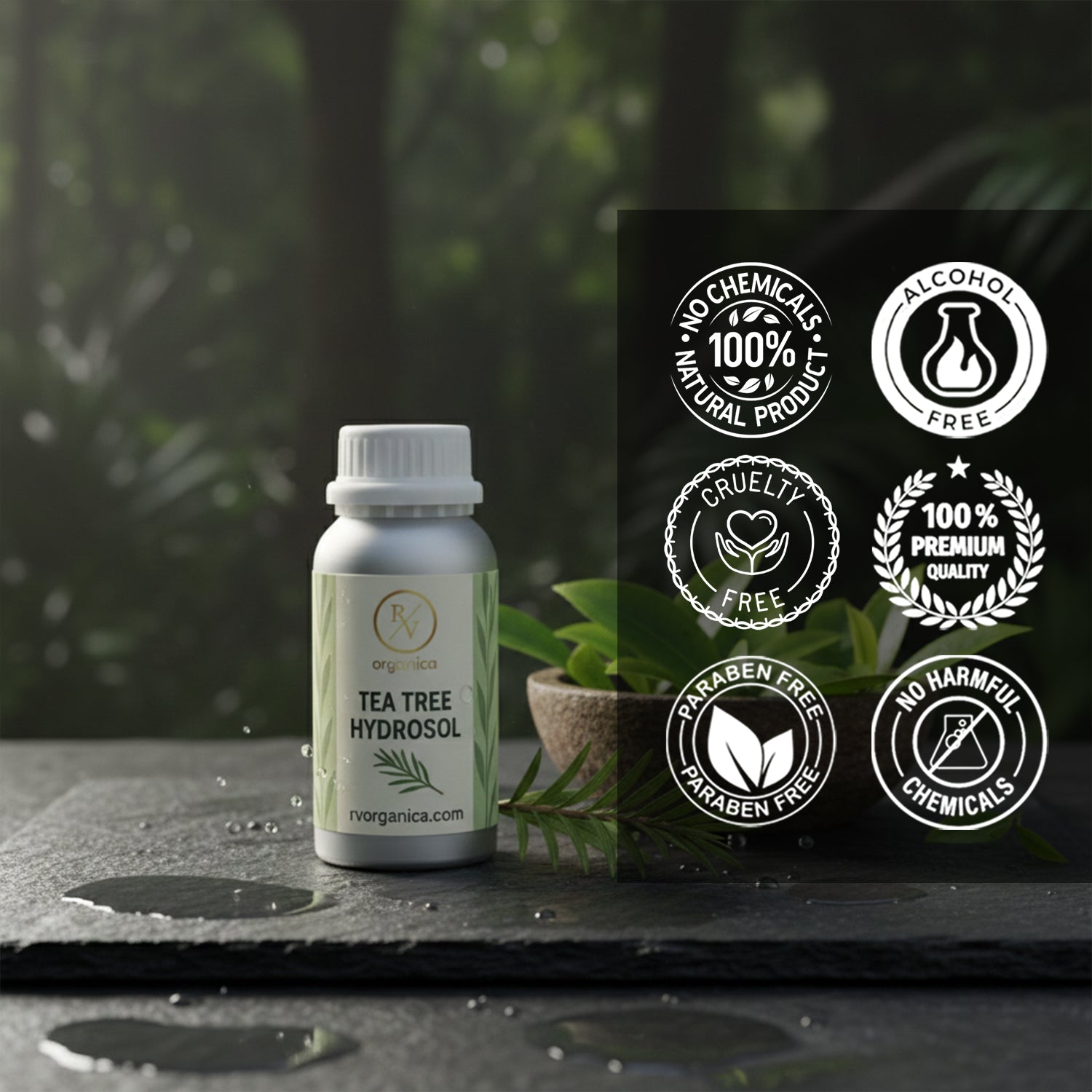 Tea Tree Hydrosol 100 percent natural skincare product, paraben free, alcohol free, cruelty free and chemical free herbal facial toner.