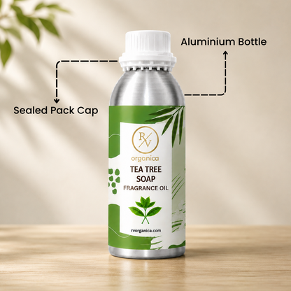Sealed aluminium bottle of Tea Tree Soap Fragrance Oil with secure packaging, helping maintain freshness and premium fragrance quality.