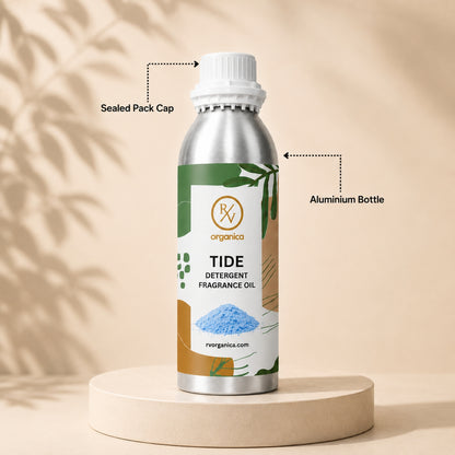 Sealed aluminium bottle of Tide Detergent Fragrance Oil, ensuring purity, freshness, leak-proof packaging, and premium fragrance quality for bulk and personal use.