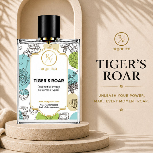 RV Organica Tiger's Roar Inspired Fragrance premium perfume bottle with elegant packaging and a long-lasting luxury fragrance. - second image