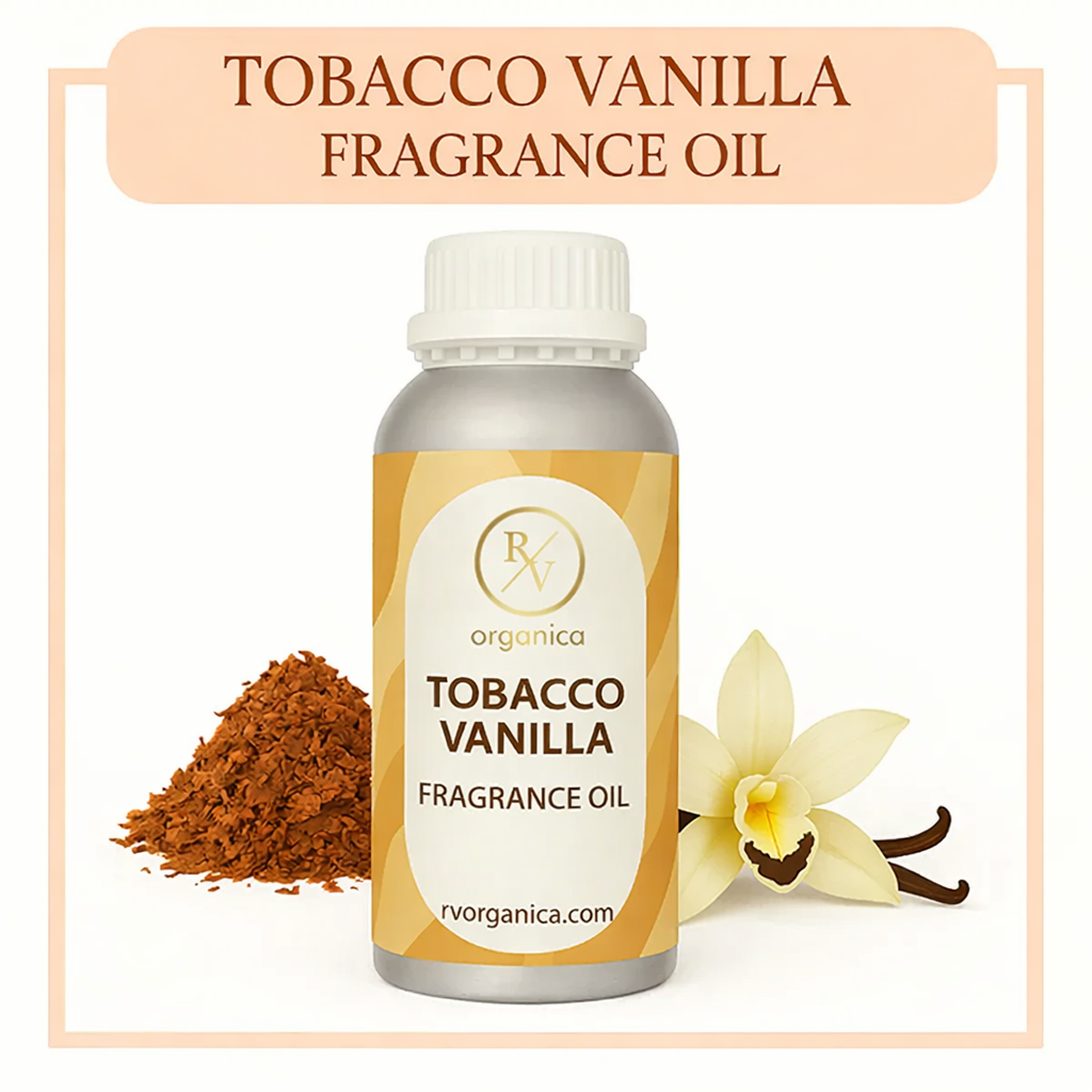 Bottle of tobacco vanilla fragrance oil for candles and diffusers