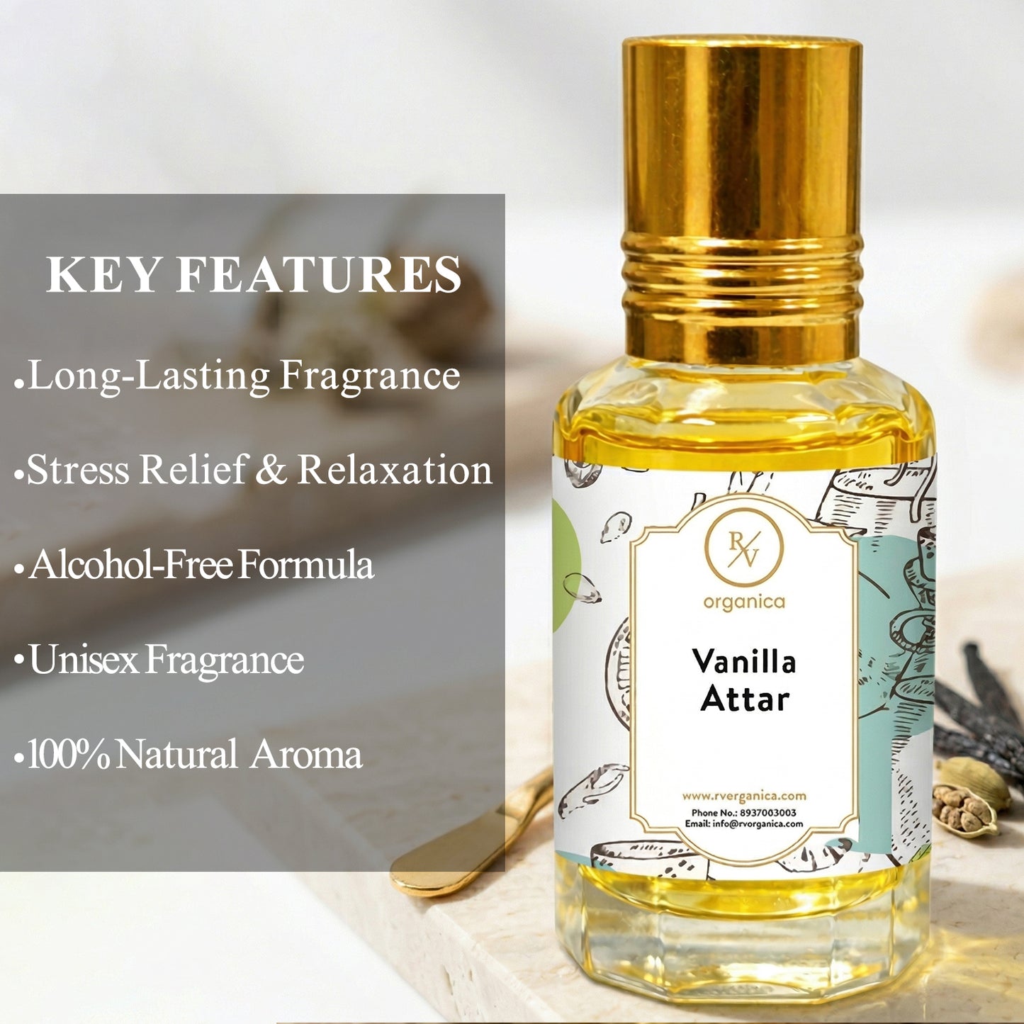 Vanilla Attar key features long lasting sweet vanilla aroma alcohol free attar for men and women