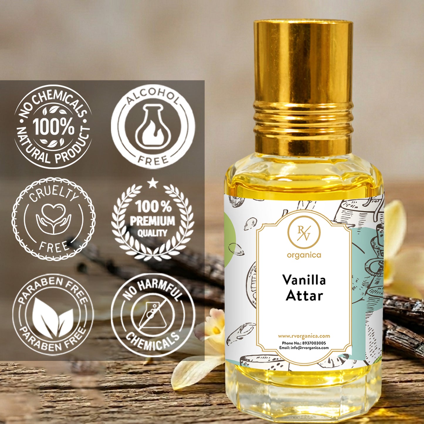 Vanilla Attar no chemicals paraben free cruelty free alcohol free skin safe perfume oil