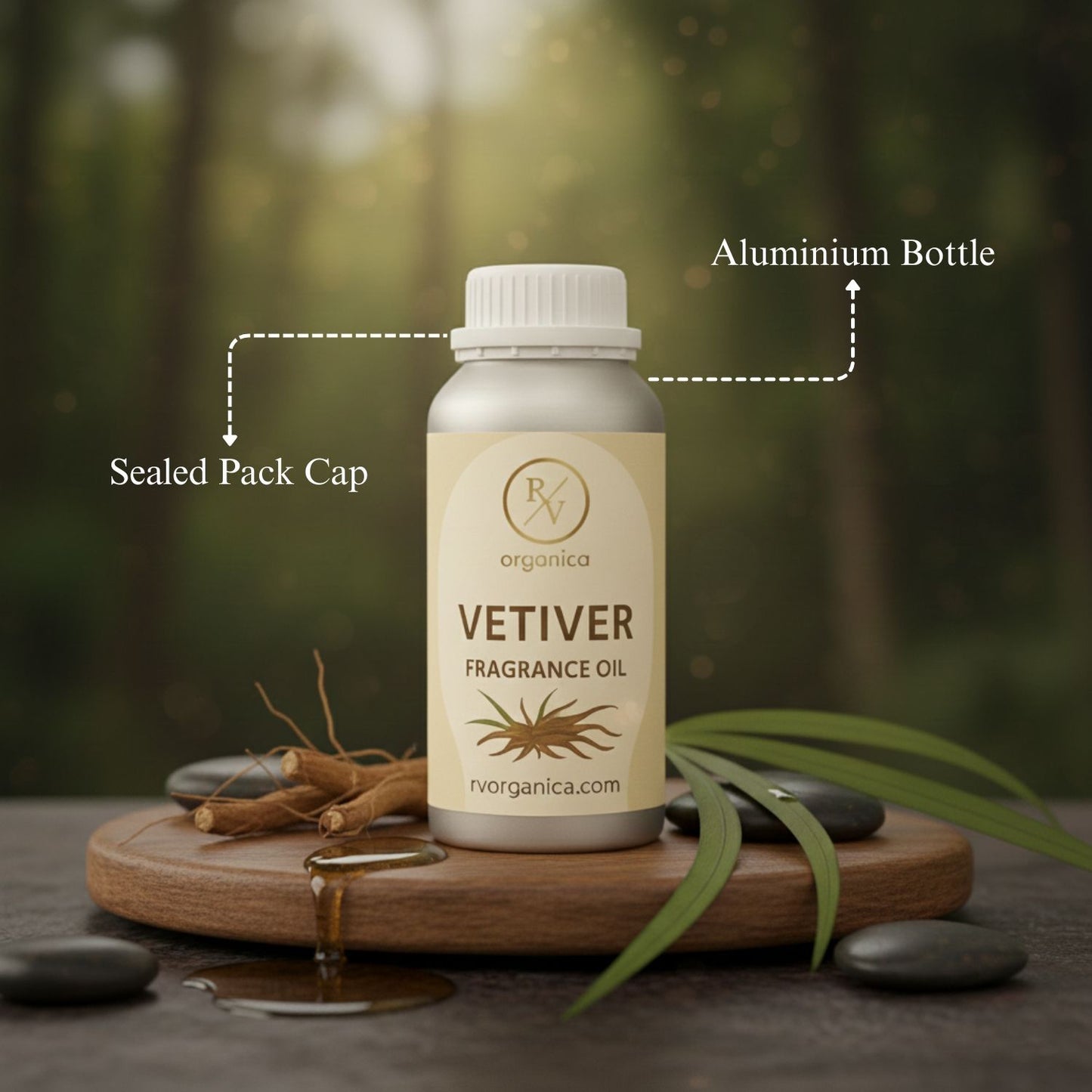 Vetiver fragrance oil premium aluminium bottle sealed leak proof packaging